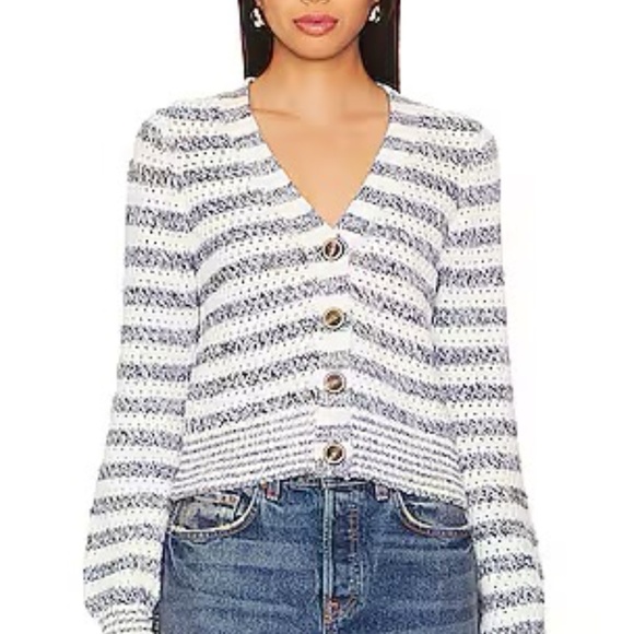Veronica Beard Artura Cardigan Button Front Striped Blue White Size Small - $398 - Picture 10 of 16